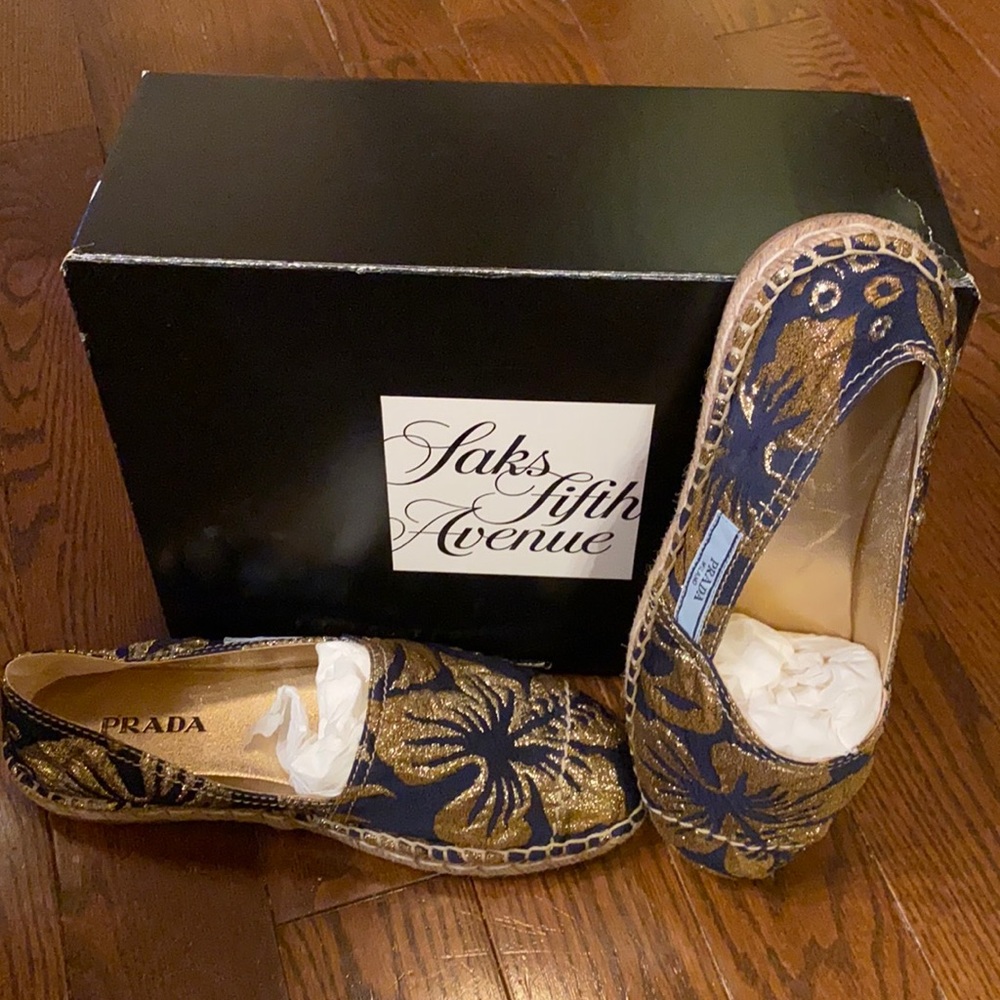 PRADA espadrilles/flats gold and navy, size 40